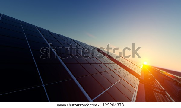 Solar Panels in Dim\
Light 3d rendering
