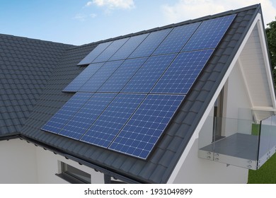 Sonnenkollektoren auf dem Dach, 3D-Illustration
