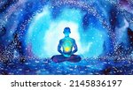 solar plexus yellow chakra human meditate mind mental health yoga spiritual healing meditation peace watercolor painting illustration design abstract universe
