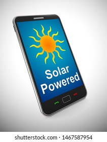 Solar powered mobile phone using electric energy from the sun. Alternative green and eco-friendly generation - 3d illustration