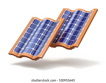 Solar Roof Tiles Concept - 3D Illustration On White Background