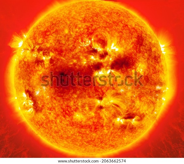 Solar surface with solar flares. Abstract\
scientific background. 3d\
illustration
