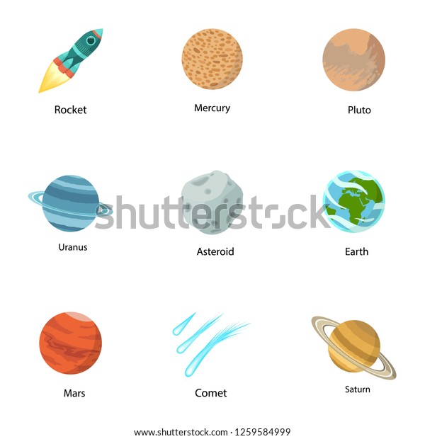 Solar system icon set. Flat\
set of 9 solar system icons for web design isolated on white\
background