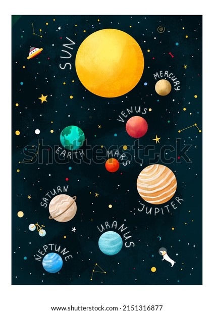 Solar system\
illustration, space print\
