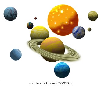 The Solar System Isolated On White Background