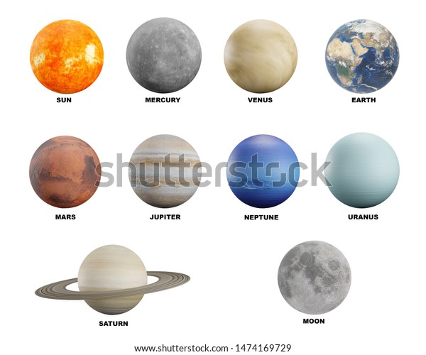 白い背景に太陽系 太陽系の惑星 3dレンダリング 星セット 惑星グループ のイラスト素材