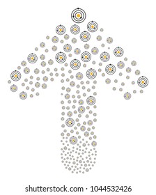 Solar System pattern organized in the shape of forward pointing arrow. Up aim arrow shape constructed from solar system items.