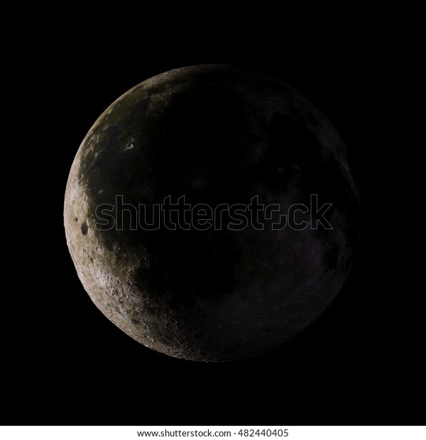 Solar system planet Moon on\
black background 3d rendering. Elements of this image furnished by\
NASA