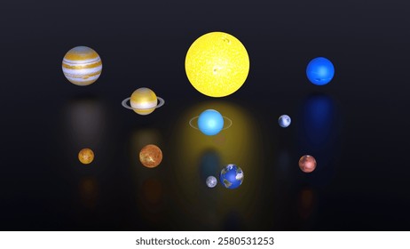 Solar System and Planets, dark background illustration