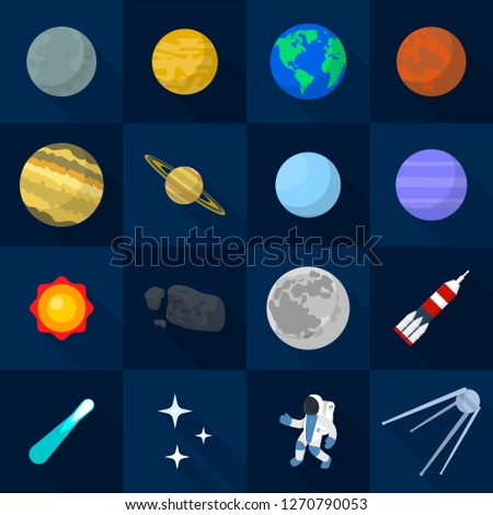 Solar system planets icon set. Flat set of solar system planets icons for web design