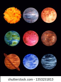 Solar System Watercolor Stock Illustrations Images