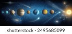 Solar system- Sun, Mercury, Venus, planet Earth, Mars, Jupiter, Saturn, Uranus, Neptune.. Space panorama of the universe. Elements of this image furnished by NASA.