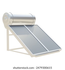 Solar water heater, panel and boiler isolated on white transparent. 3d illustration