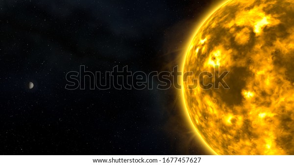 Solarfields, Mercury and Sun,\
planets of the solar system, space, 3D render, solar system, stars,\
galaxy