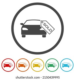 Sold Car Automobile Deal Sale Icon. Set Icons Colorful