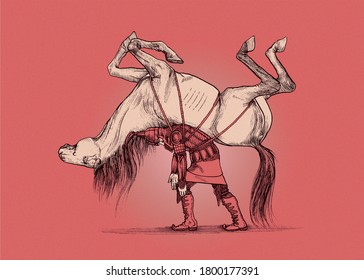 The soldier drags the horse his back  Self made  CMYK 
