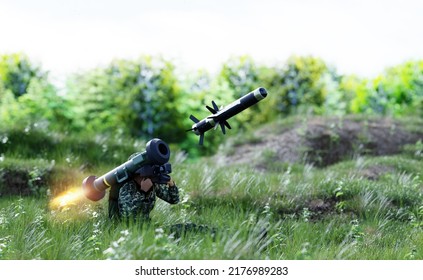 Soldier Firing Anti-tank Missile At War From His Lightweight Portable Weapon System 3d Render