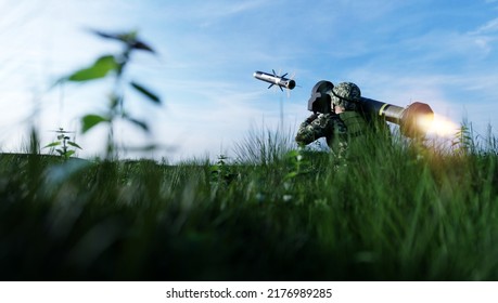 Soldier Firing Anti-tank Missile At War From His Lightweight Portable Weapon System 3d Render