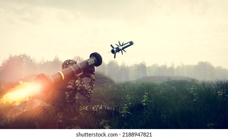 Soldier Firing Anti-tank Missile At War From His Lightweight Portable Weapon System 3d Render