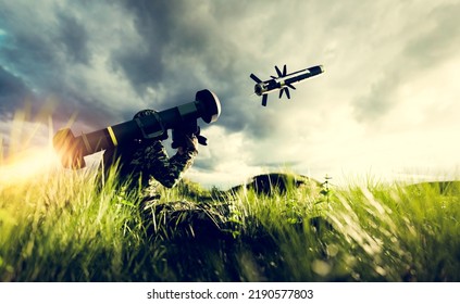 Soldier Firing Anti-tank Missile At War From His Lightweight Portable Weapon System 3d Render