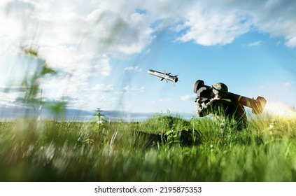 Soldier Firing Anti-tank Missile At War From His Lightweight Portable Weapon System 3d Render