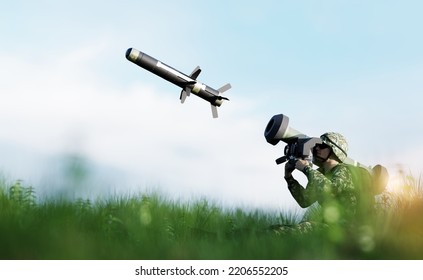 Soldier Firing Anti-tank Missile At War From His Lightweight Portable Weapon System 3d Render