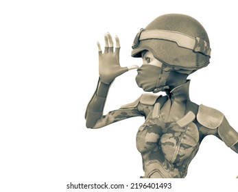 Soldier Girl Cartoon Girl Is Funny And Just Do Not Care, 3d Illustration