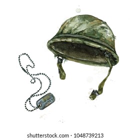 Soldier Hat. Watercolor Illustration.