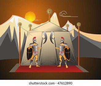 The Soldiers Guard The Commander Tent.