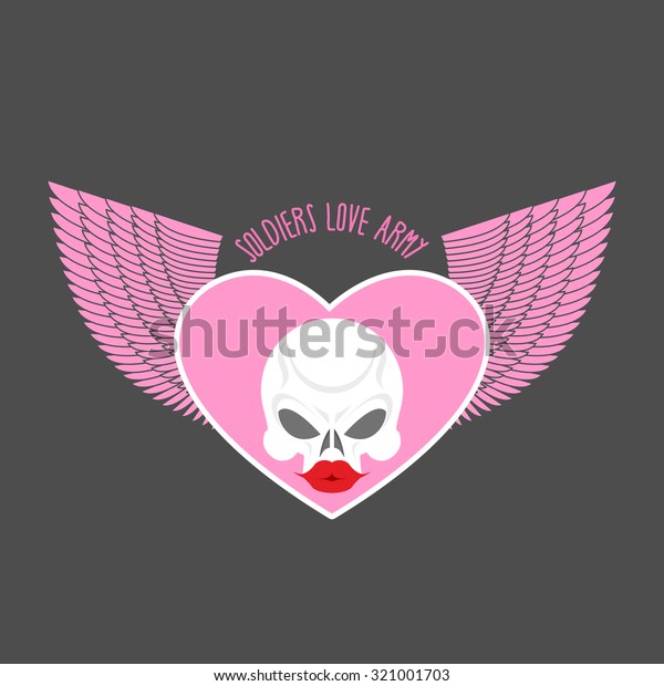 Soldiers love army logo and emblem. White skull and pink\
heart with wings. \
