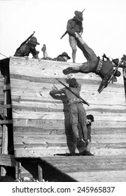 Soldiers Scaling A Wall During Basic Training Camp Wadsworth, S.C. WWI. Ca. 1918.