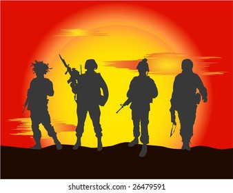 Vector Silhouette Tree Soldiers Helicopter On Stock Vector (Royalty ...