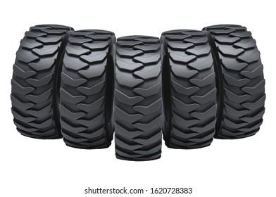 Solid Forklift Tires Or Truck Tires. 3D Rendering Isolated On White Background