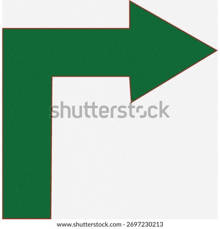 A solid green arrow shaped like an L, pointing to the right, against a white background. It signifies direction or a turn.