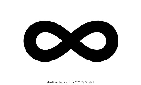 Solid infinity symbol silhouette vector isolated on white background. Bold black endless loop design in minimal monochrome style suitable for eternity, continuity, balance, and abstract concept use.
