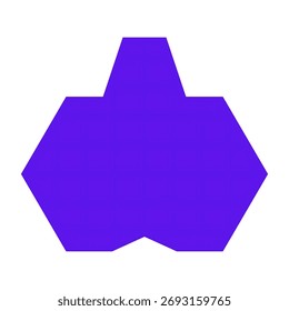 A solid, vibrant purple abstract geometric shape with a hexagonal base and a distinct trapezoidal upper section.