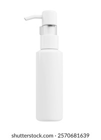 Solid White Long Bottle Pump. Skincare Product Dispenser Bottle 150ml. Plastic body Lotion container mockup. Liquid Soap and Cream Packaging Clean Layout Design. 