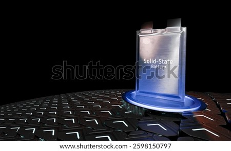 A solid-state battery is placed on a podium.