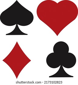 Solitaire Card Suit Icons  On White Background For Casino Or Gambling Center.