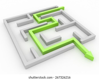Solution concept: green arrow path showing labyrinths end, way out 