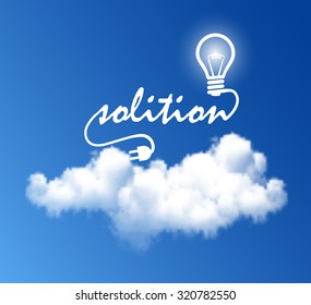 solution concept, text and lamp