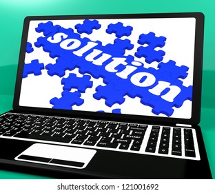Solution Puzzle On Notebook Showing Computer Applications And Online Solutions