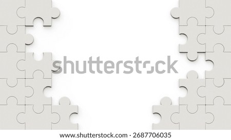 Solution and teamwork concept. Jigsaw puzzle with missing pieces on a white background. Set of puzzle pieces. A puzzle with a missing pieces. Jigsaw banner template. Abstract puzzle background.