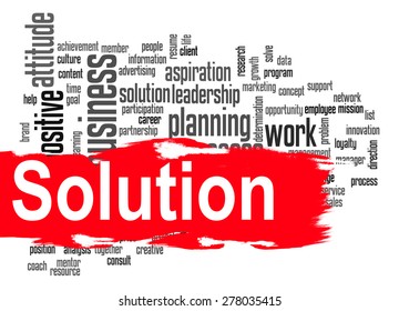 Solution word cloud image with hi-res rendered artwork that could be used for any graphic design.