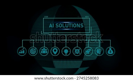 A i solutions globe with on black background flowchart technology