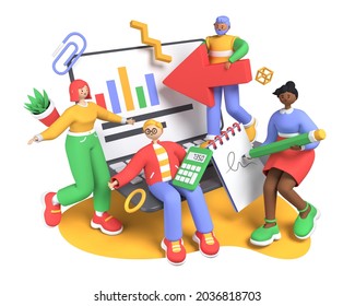 Solve problems in team - colorful 3D style illustration