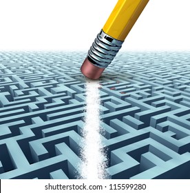 Solving A Problem  And Finding The Best Creative Solution Against A Complicated And Complex Three Dimensional Maze Having A Clear Shortcut Path Created By Erasing The Labyrinth With A Pencil Eraser.