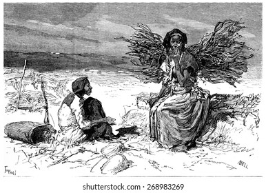 Somali Women From Cape Guardafui, Vintage Engraved Illustration. Journal Des Voyage, Travel Journal, (1880-81).