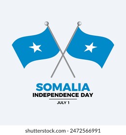 Somalia Independence Day poster illustration. Two crossed Somalia flags on a pole icon. Waving Somalian Flag symbol. Template for background, banner, card. July 1 every year. Important day - Powered by Shutterstock