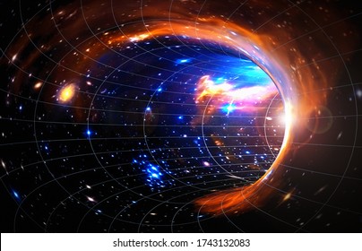 Somewhere in the universe. Space landscape. Curvature of space-time. Elements of this image furnished by NASA. 3d rendering illustration